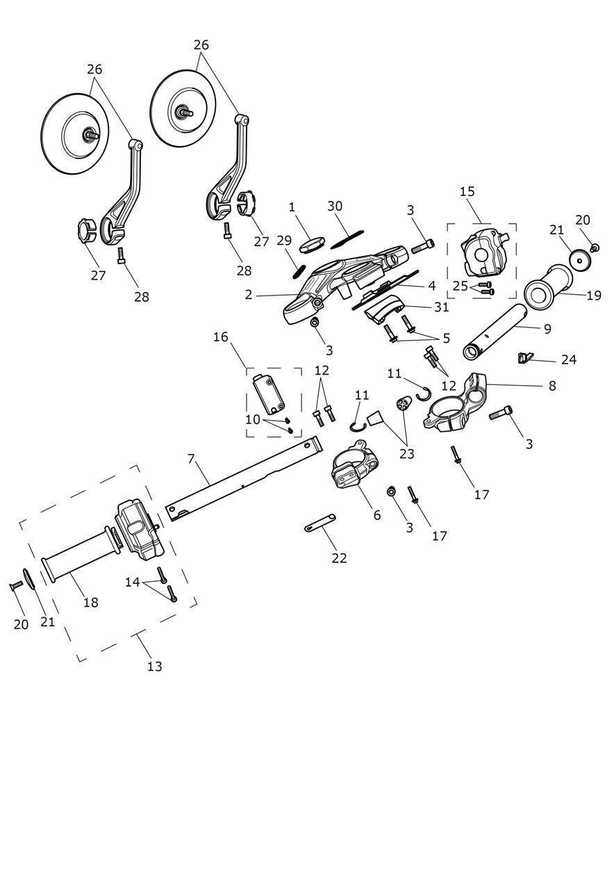 GUIDON TE DE FOURCHE SUPERIEUR ET RETROVISEURS POUR THRUXTON TFC 2020