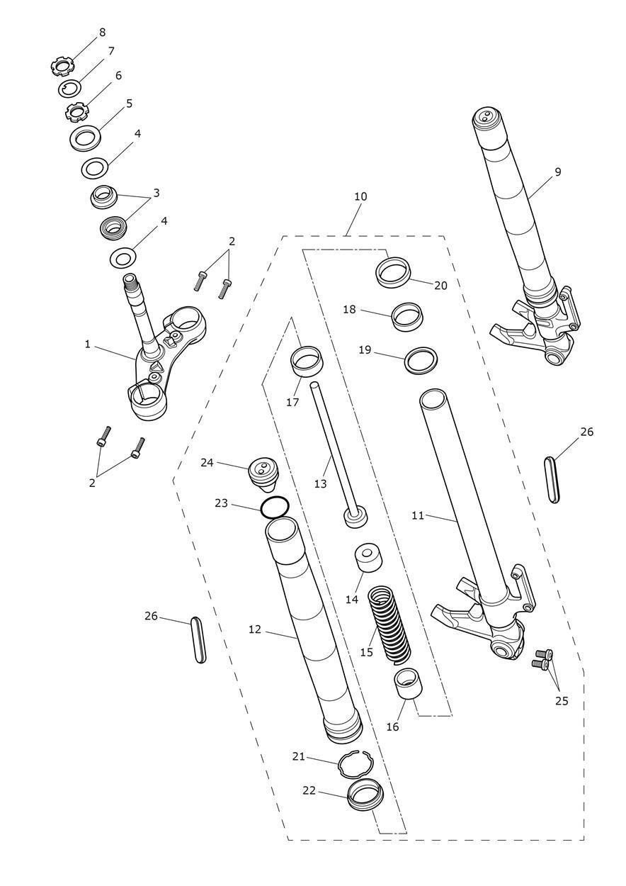 FOURCHES AVANT ET TE DE FOURCHE INFERIEURE POUR THRUXTON 1200 R DUAL SEAT 2016