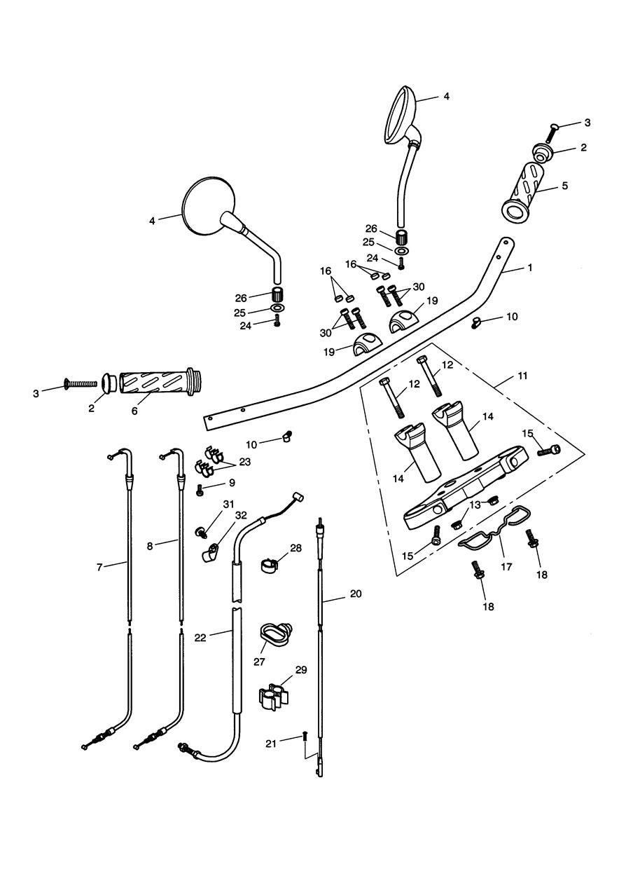 GUIDONS TE DE FOURCHE SUPERIEUR CABLES ET RETROVISEURS 469050 POUR SPEEDMASTER A1 2010