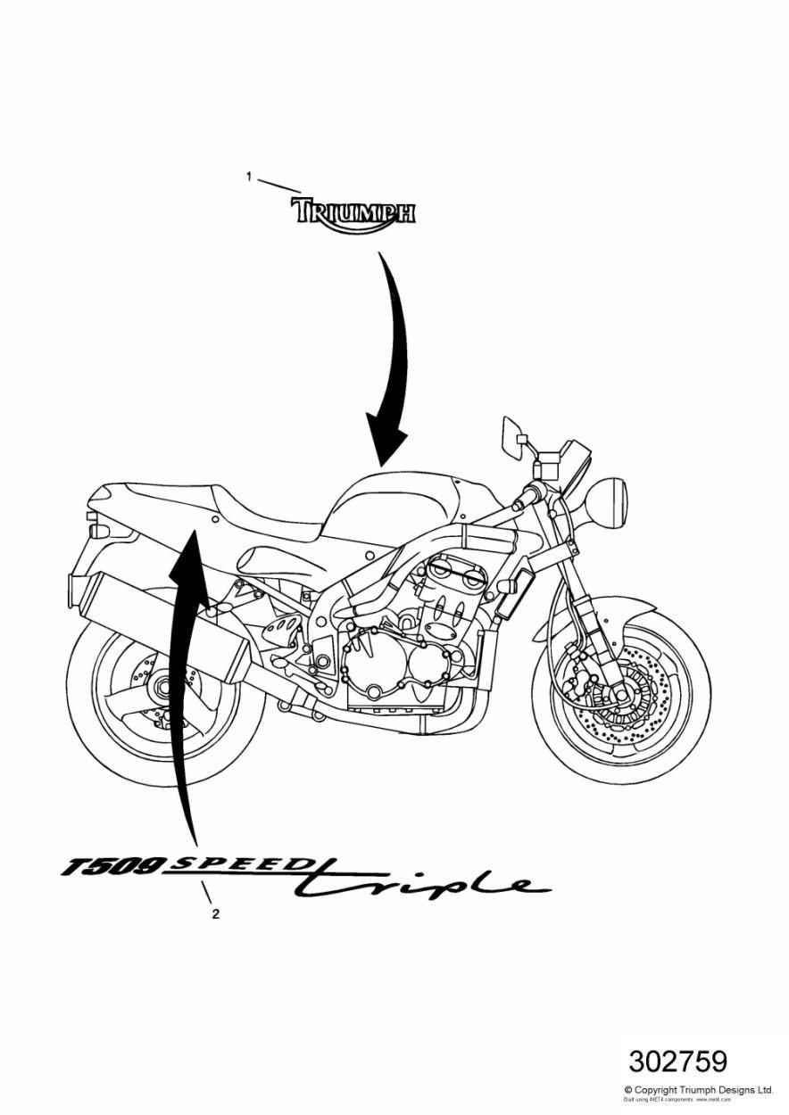 CARENAGE AUTOCOLLANTS MOTEUR 885CM POUR SPEED TRIPLE 1997