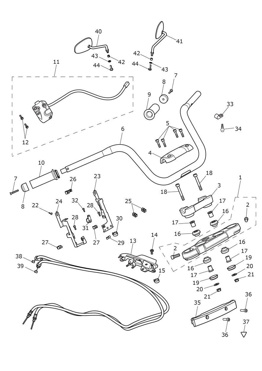 GUIDONS TE DE FOURCHE SUPERIEUR CABLES ET RETROVISEURS POUR THUNDERBIRD COMMANDER ABS 2014