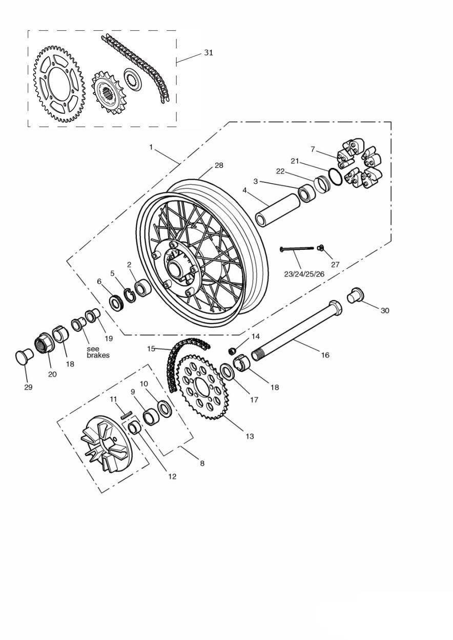 ROUE ARRIERE ET TRANSMISSION FINALE 29156 POUR THUNDERBIRD 1995
