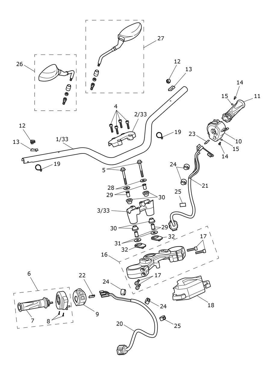 GUIDON TE DE FOURCHE SUPERIEUR ET RETROVISEURS POUR TIGER 1200 GT 2022