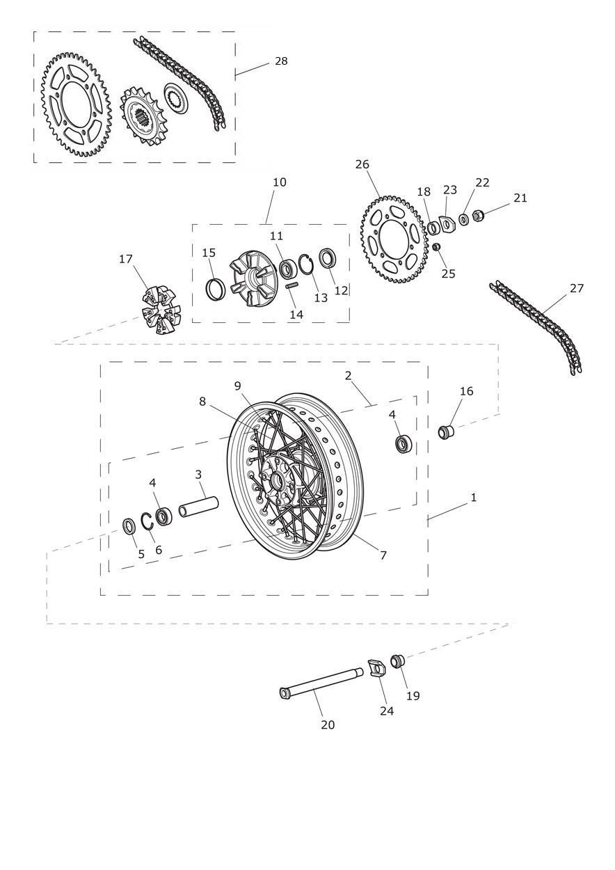 ROUE ARRIERE ET TRANSMISSION FINALE POUR TIGER 800XC 2011