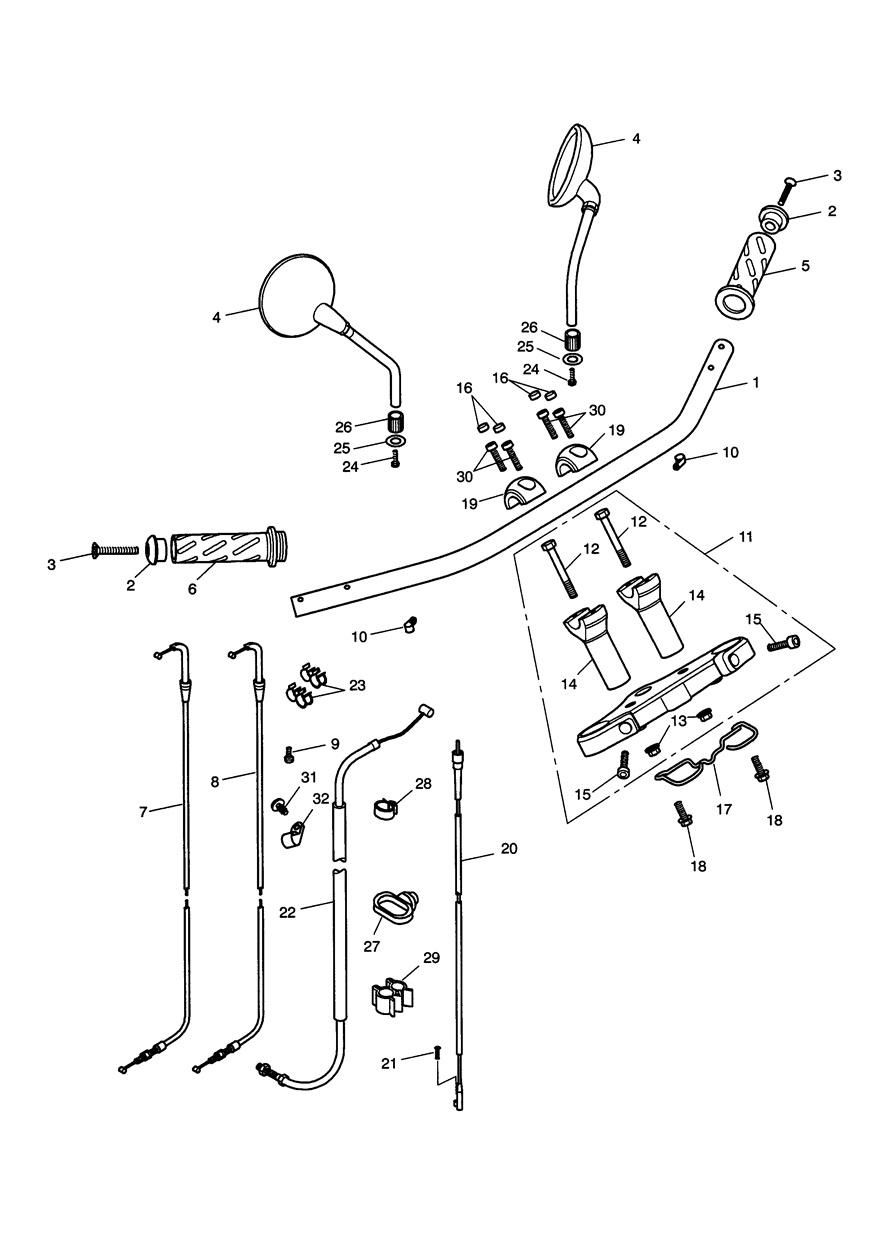 GUIDONS TE DE FOURCHE SUPERIEUR CABLES ET RETROVISEURS POUR SPEEDMASTER 2003