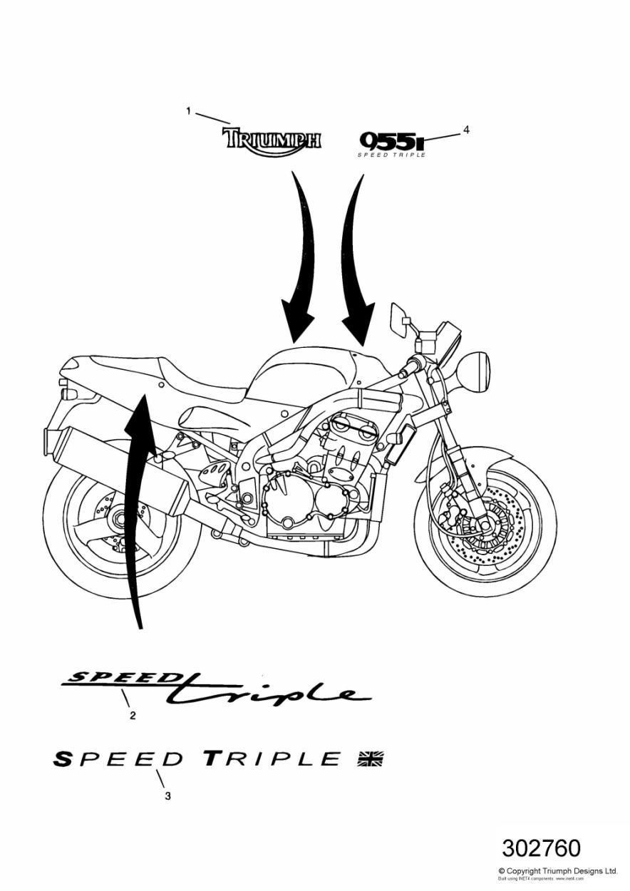 CARENAGE AUTOCOLLANTS MOTEUR 955CM POUR SPEED TRIPLE 1997