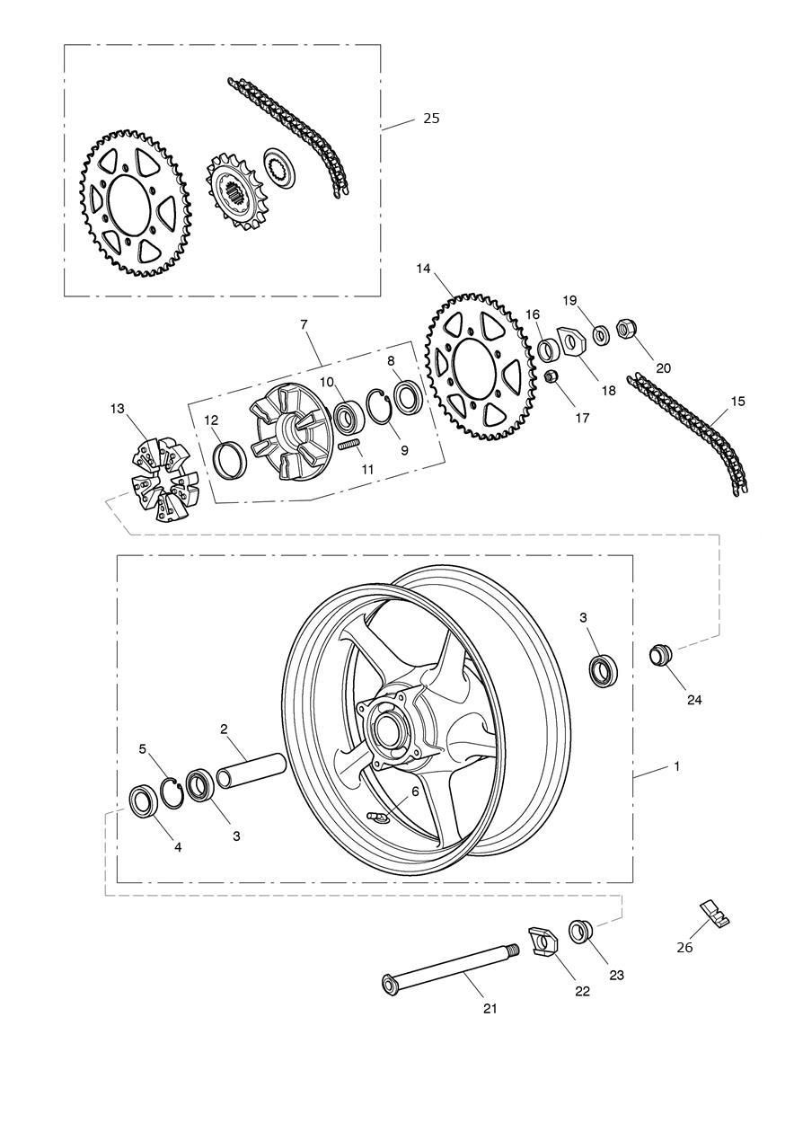 ROUE ARRIERE ET TRANSMISSION FINALE POUR STREET TRIPLE R 2009